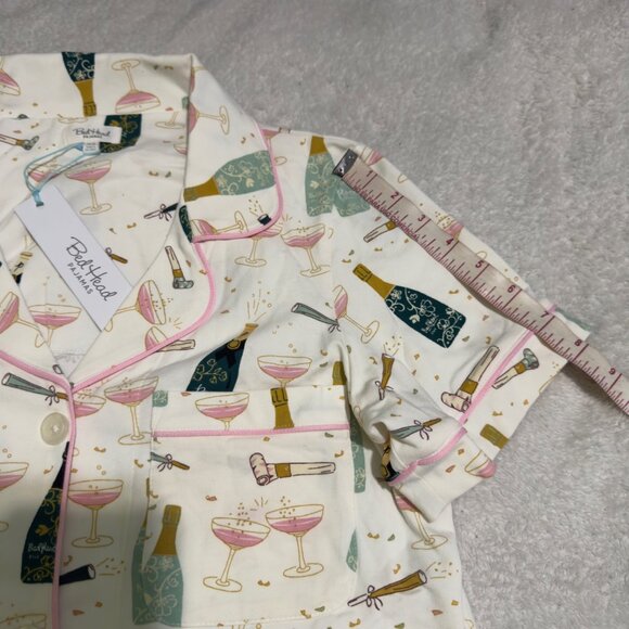 BedHead pajama set Champagne Bottle & Glass Print Button-Up size XS women nwt - Picture 7 of 14